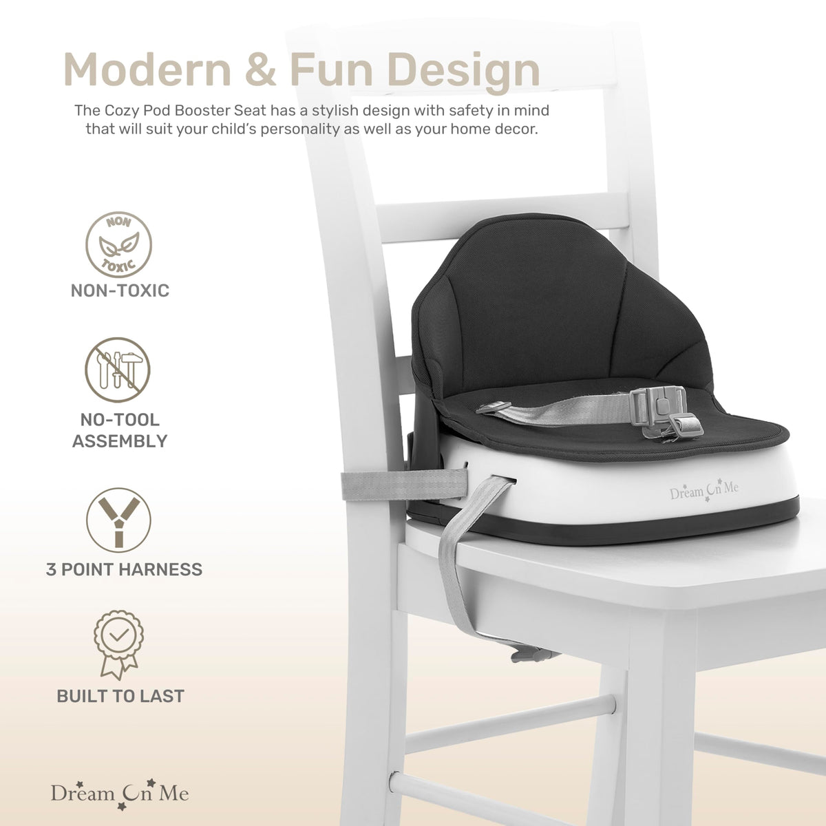 Portable Baby Booster Seat with 3-Point Harness & 2 Fixing Belts, Black F84089