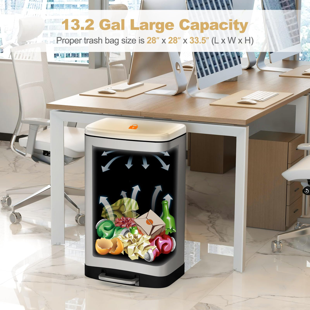 13.2 Gal Stainless Steel Step-on Trash Can N76260