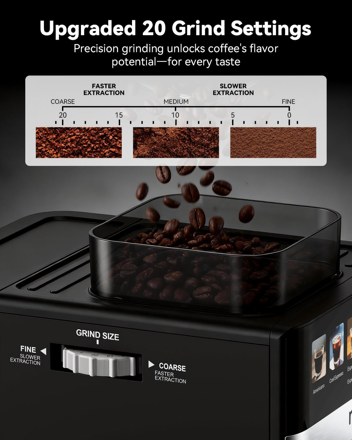 20Bar Compact Espresso Machine with Grinder and Steam Milk Frother W1585