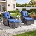 5 Pieces Outdoor Wicker Patio Furniture Set with Ottoman Blue M60659