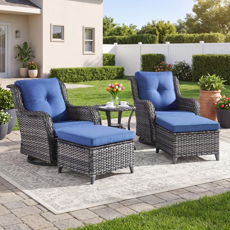 5 Pieces Outdoor Wicker Patio Furniture Set with Ottoman Blue M60659