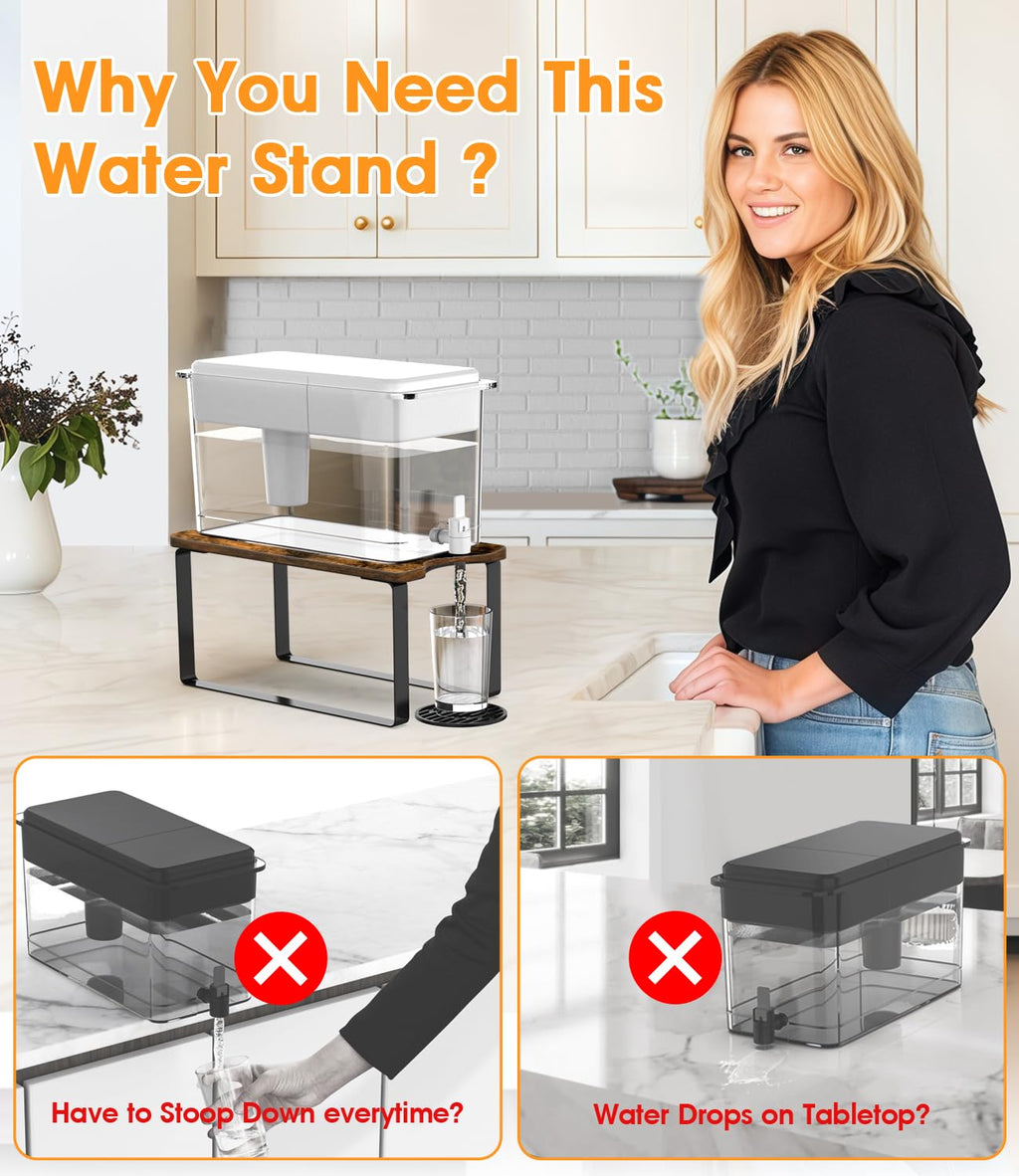 Wood Water Filter Dispenser Stand with Drip Tray T47948