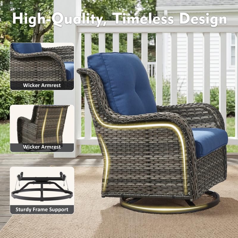 5 Pieces Outdoor Wicker Patio Furniture Set with Ottoman Blue M60659