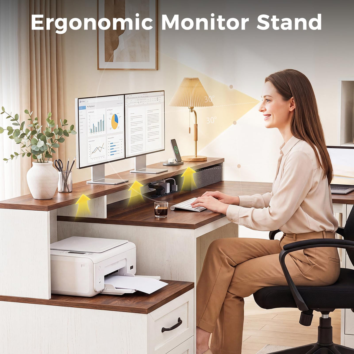 68 Inch L Shaped Executive Desk with Drawers W733