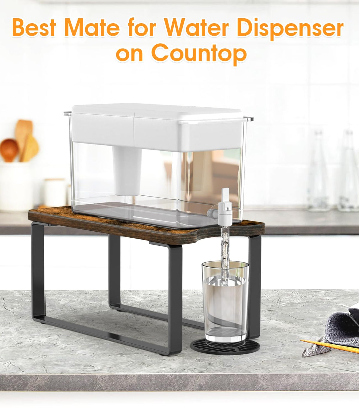 Wood Water Filter Dispenser Stand with Drip Tray T47948