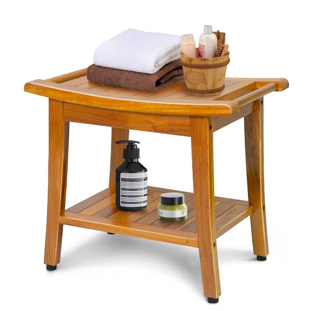 20" Teak Shower Bench with Shelf & Handle L406