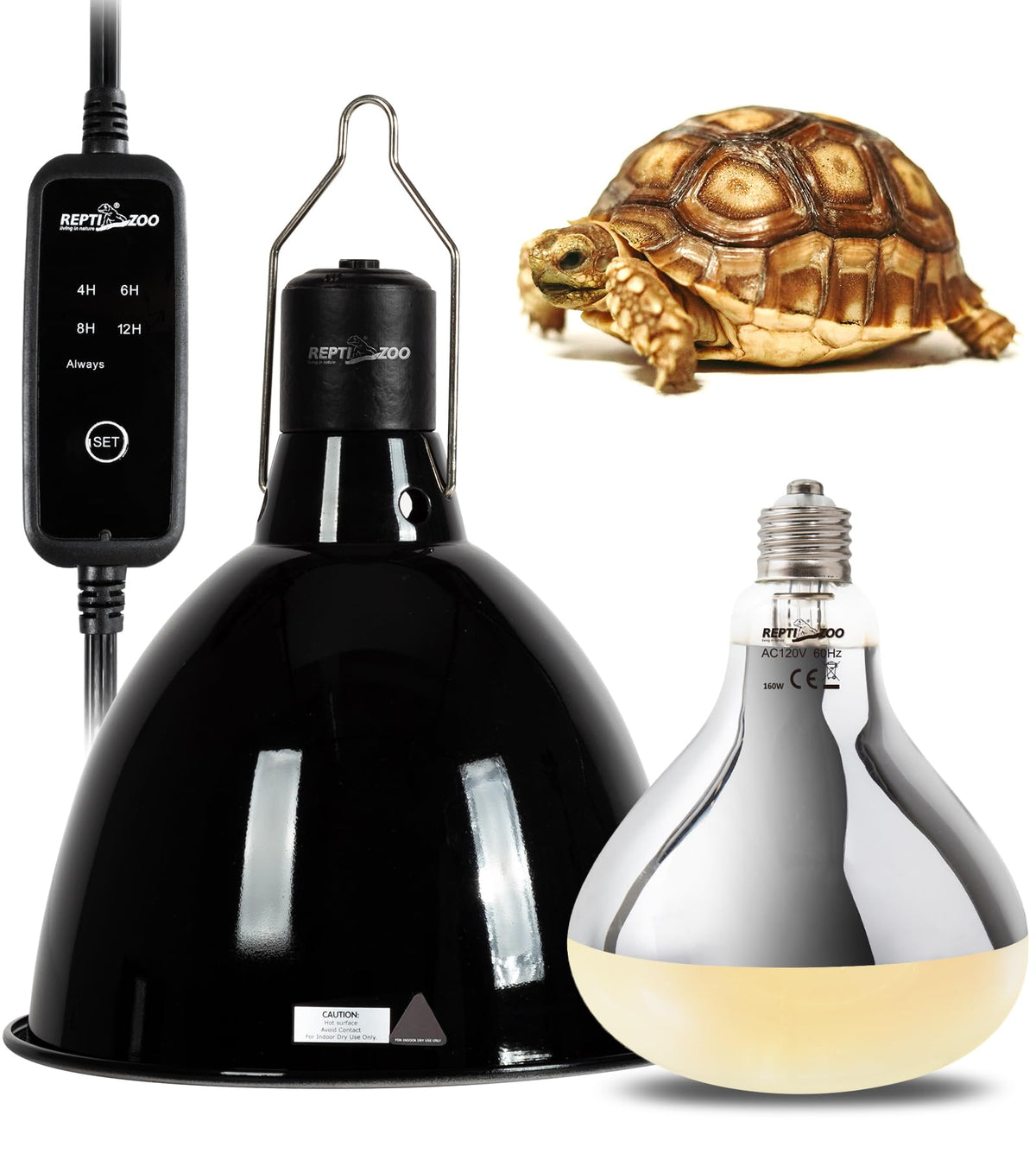 160W Reptile Heat Lamp UVA UVB Bulbs with 8.5 Inch Light Fixture J179870