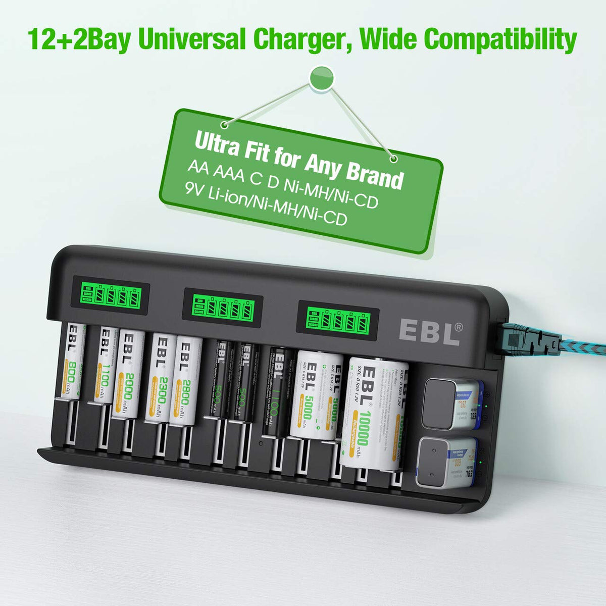 12+2 Bay Universal Rechargeable Battery Charger L97788