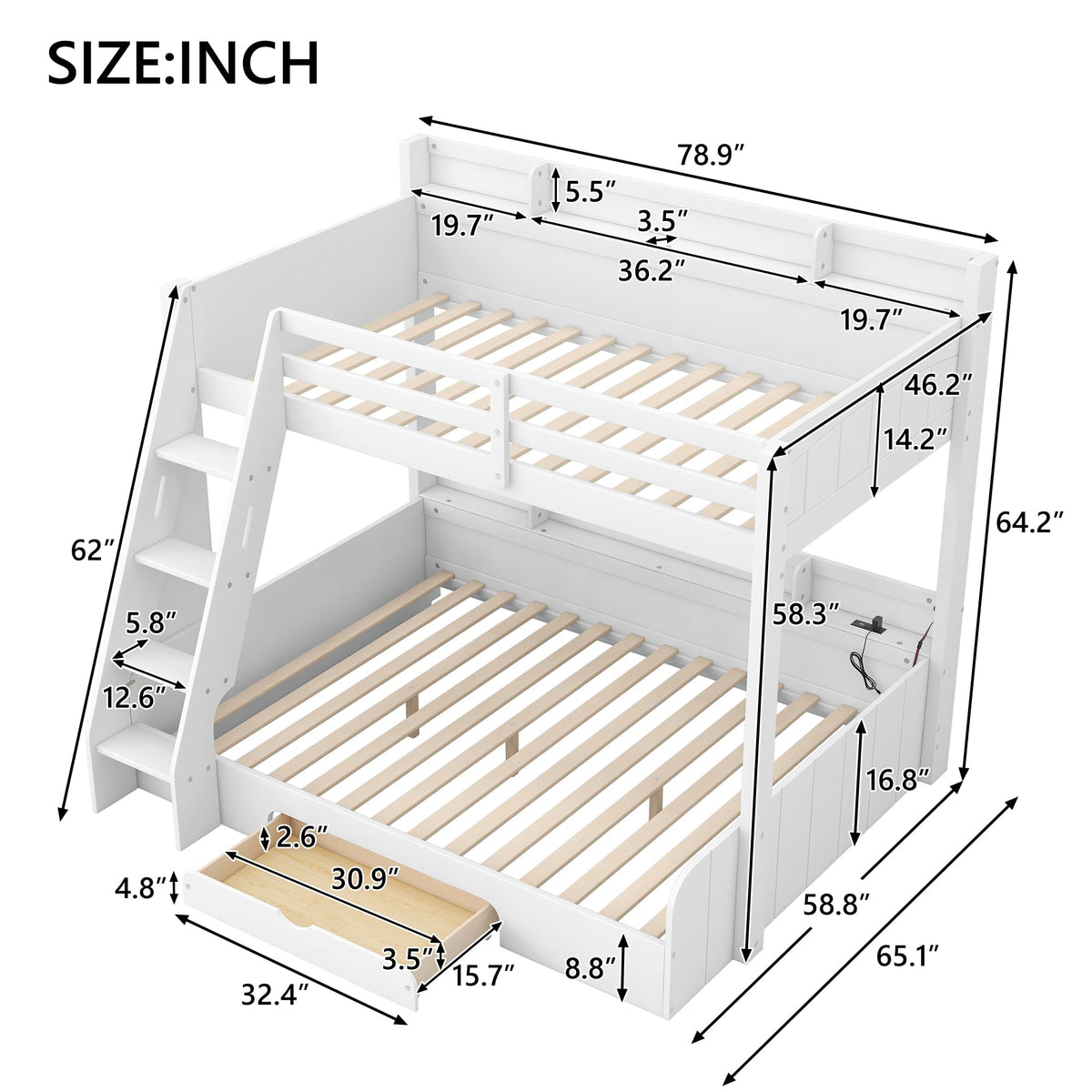 Twin Over Full Bunk Bed with Storage Shelves W95151