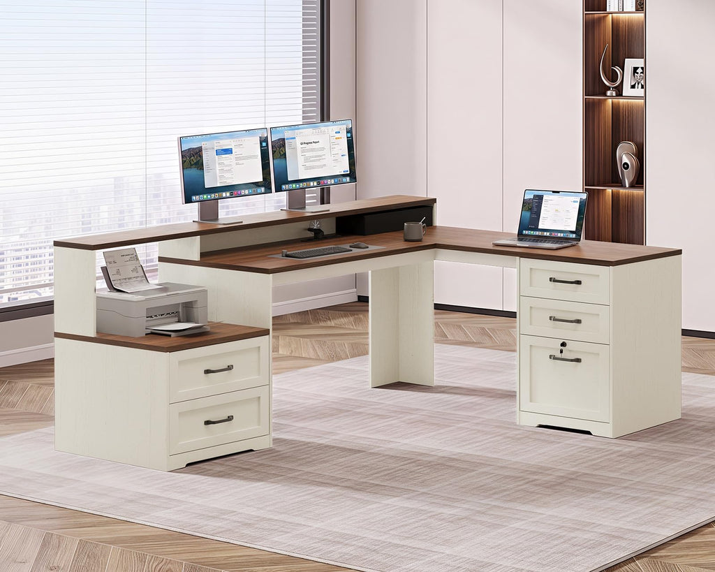 68 Inch L Shaped Executive Desk with Drawers W733