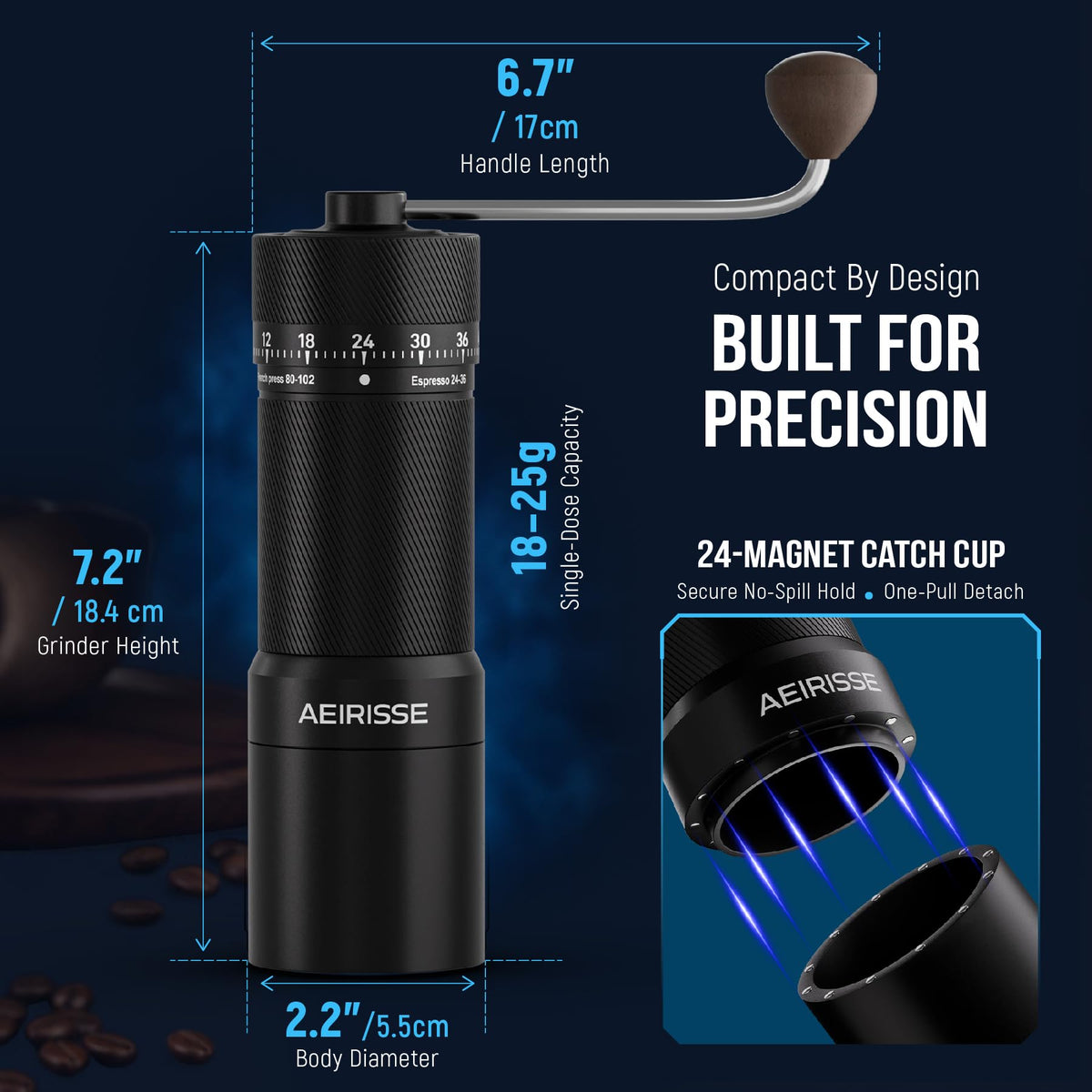 Manual 72-Click Conical Burr Stainless Steel Coffee Grinder A484633
