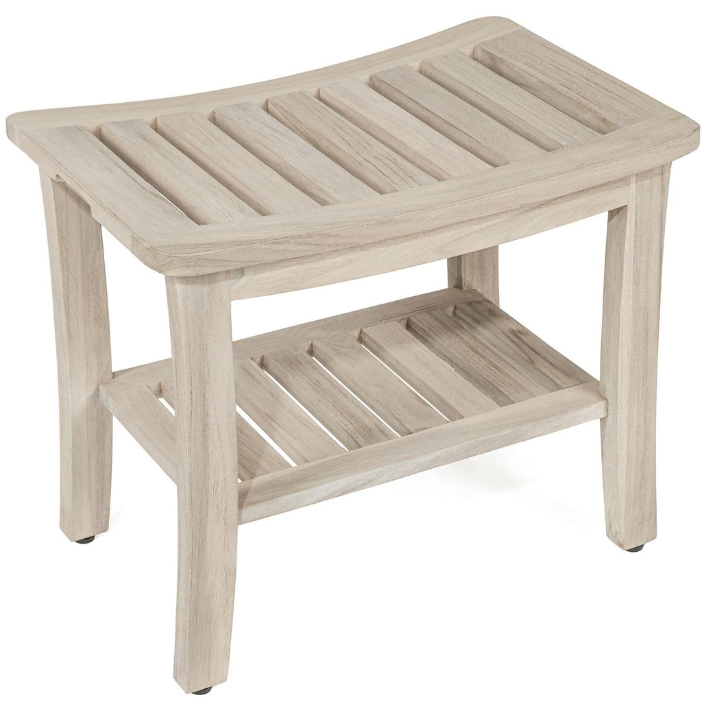 Gray Teak Shower Bench with Shelf 21 Inch X99691
