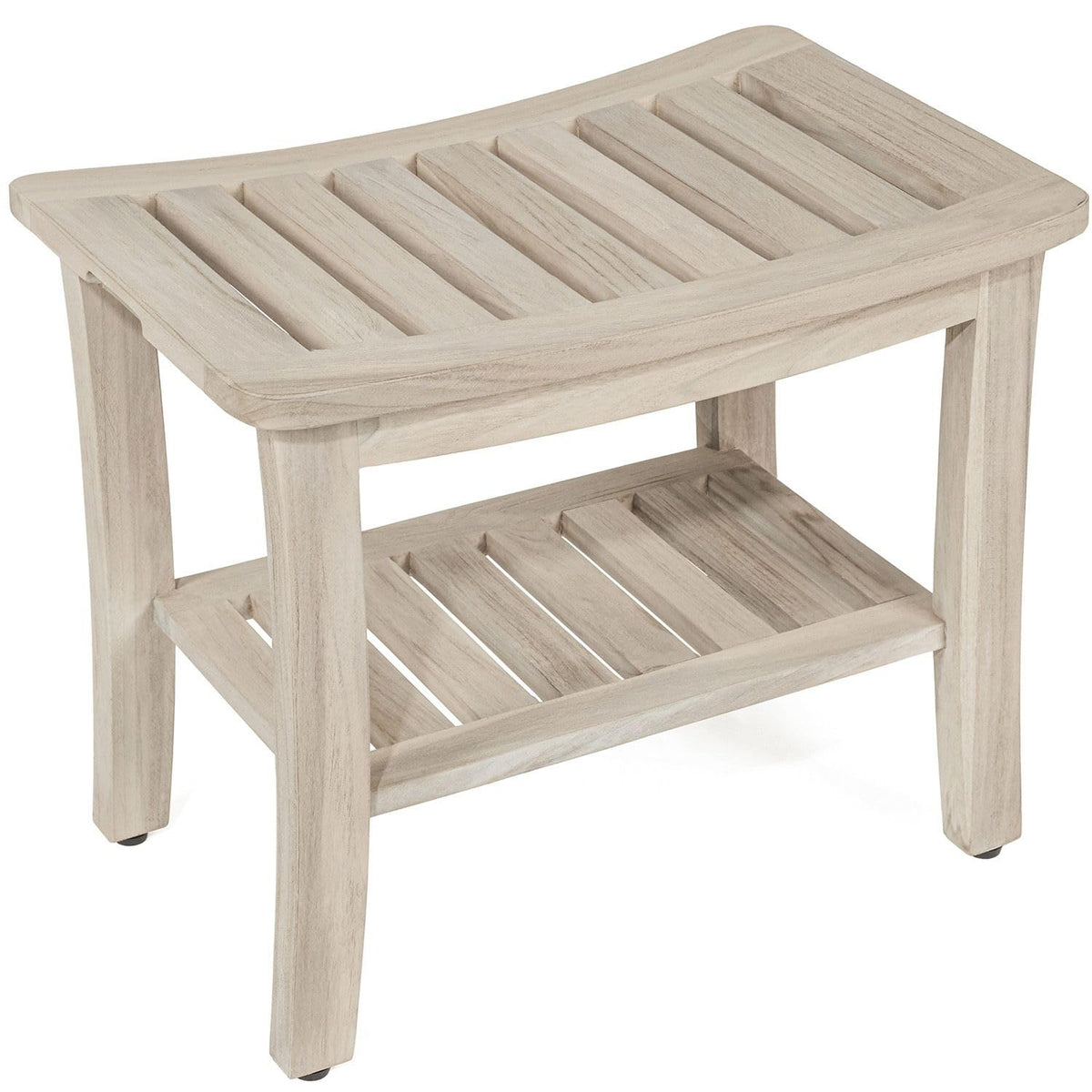 Gray Teak Shower Bench with Shelf 21 Inch X99691