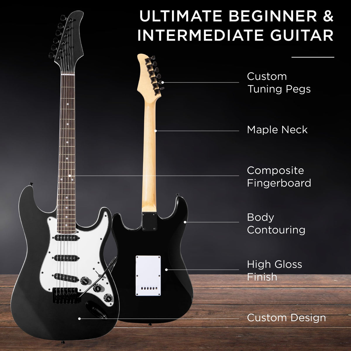 39in Full Size Beginner Electric Guitar Starter Kit with Case, Amp, Strings, Pick - Jet Black Z625814