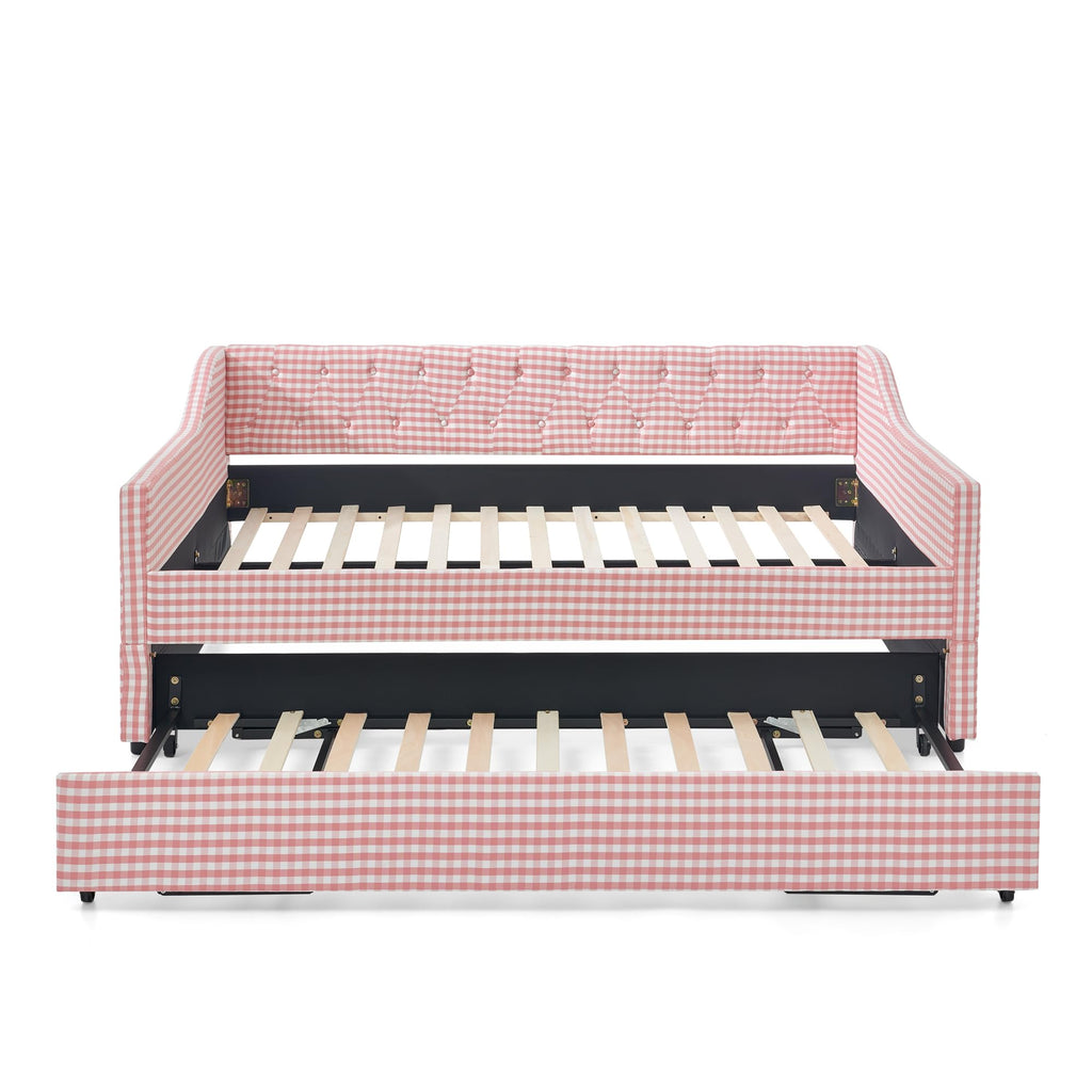 Full Size Upholstered Daybed with Trundle and Side Pocket X65611