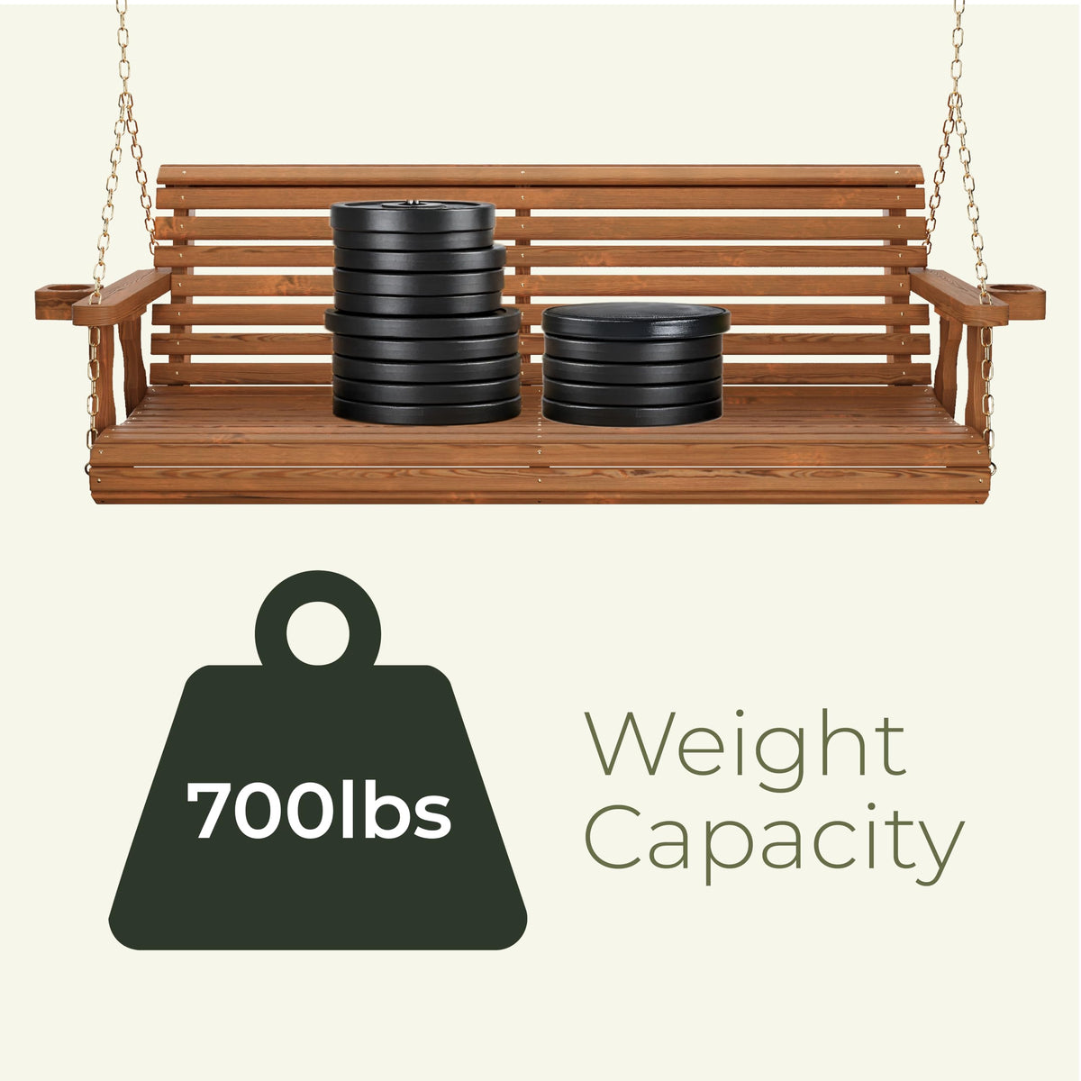 Heavy Duty 700 Lb Capacity Porch Swing with Cup Holders, 5 Foot Q16882