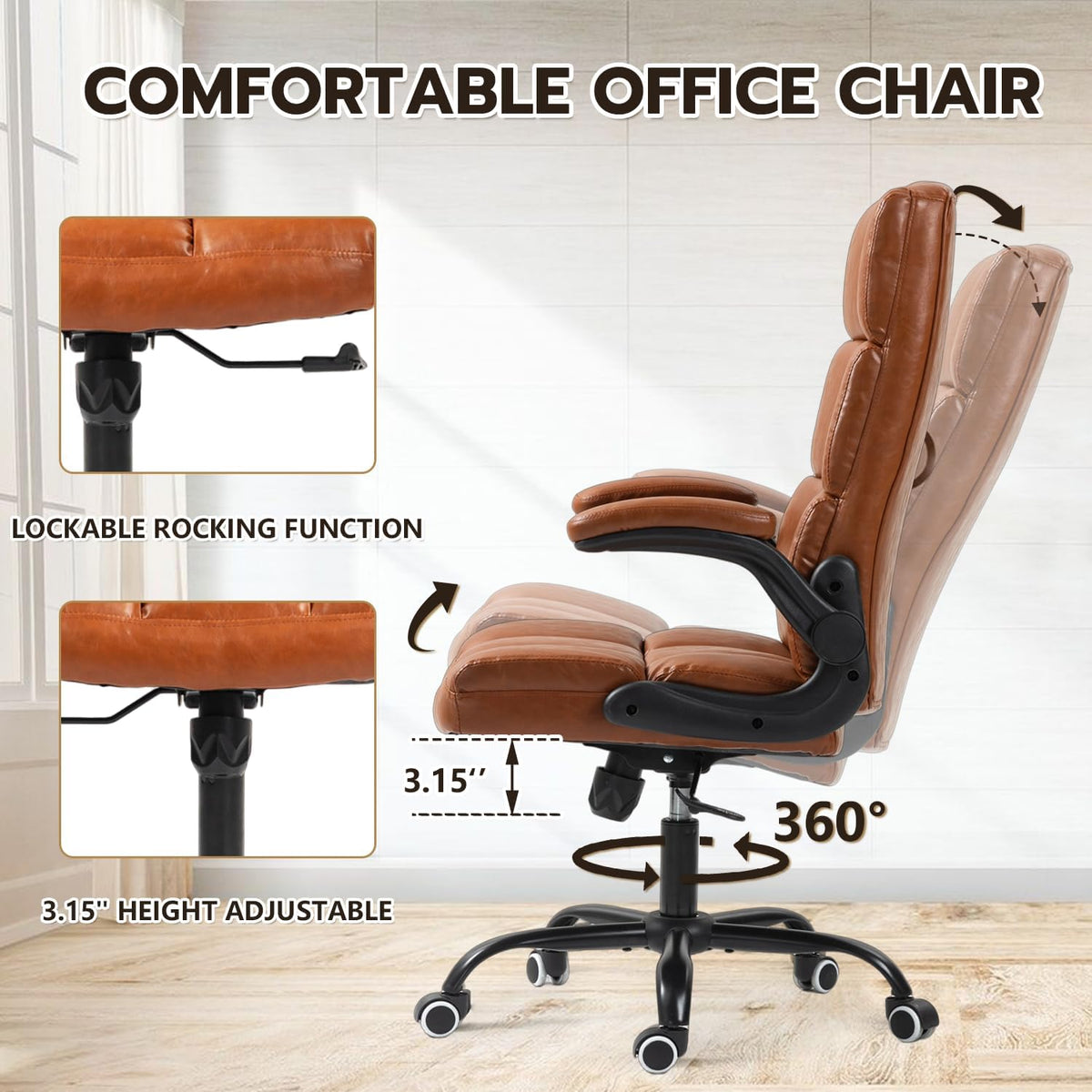 Executive Office Chair, PU Leather Ergonomic Desk Chair P84026