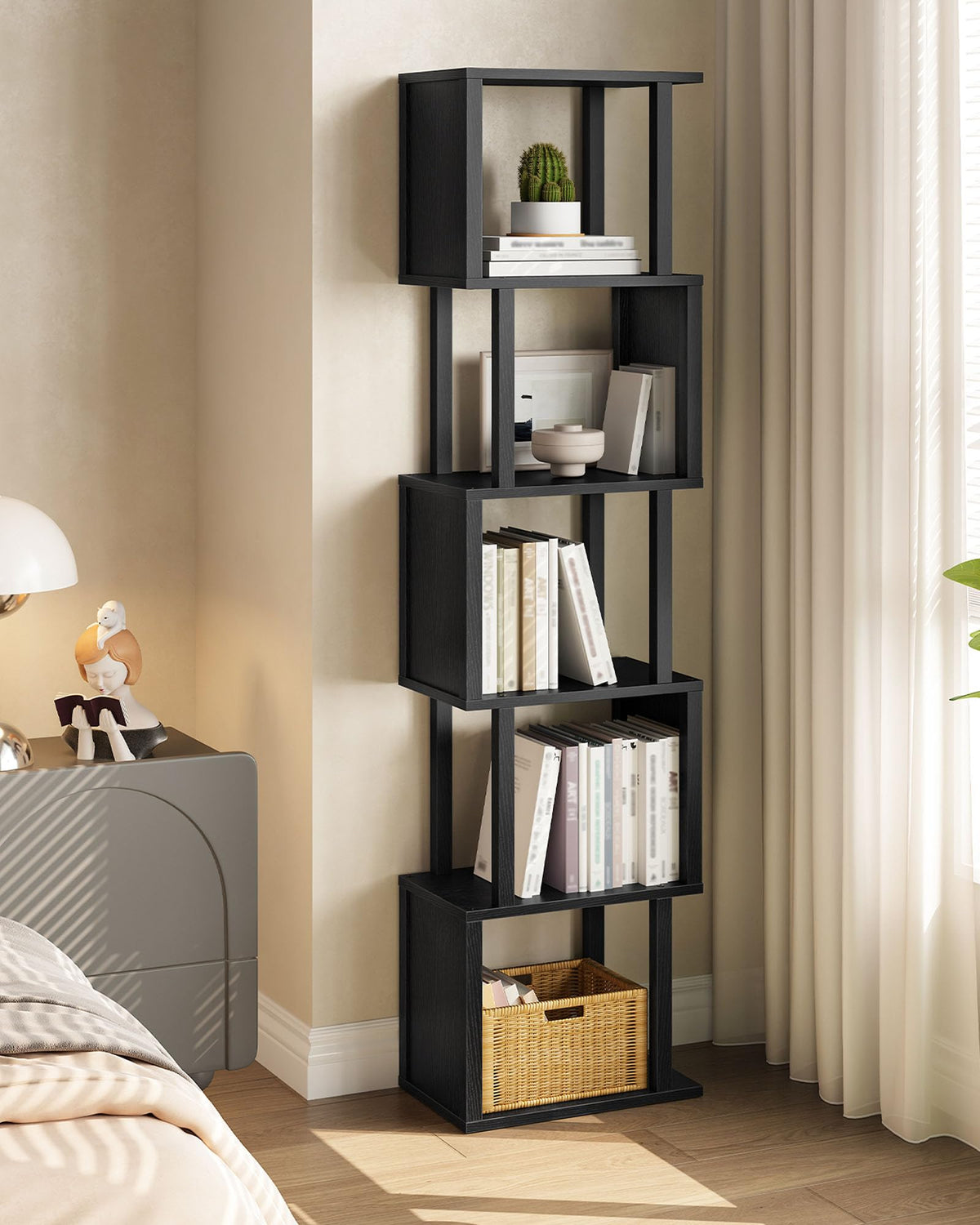 Black 5-Tier Bookshelf with Anti-Tip Kit K456
