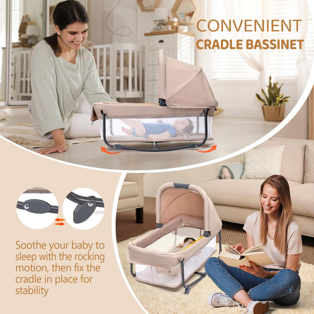 7 in 1 Bedside Bassinet with Changing Table, Storage Shelf, Mattress F626