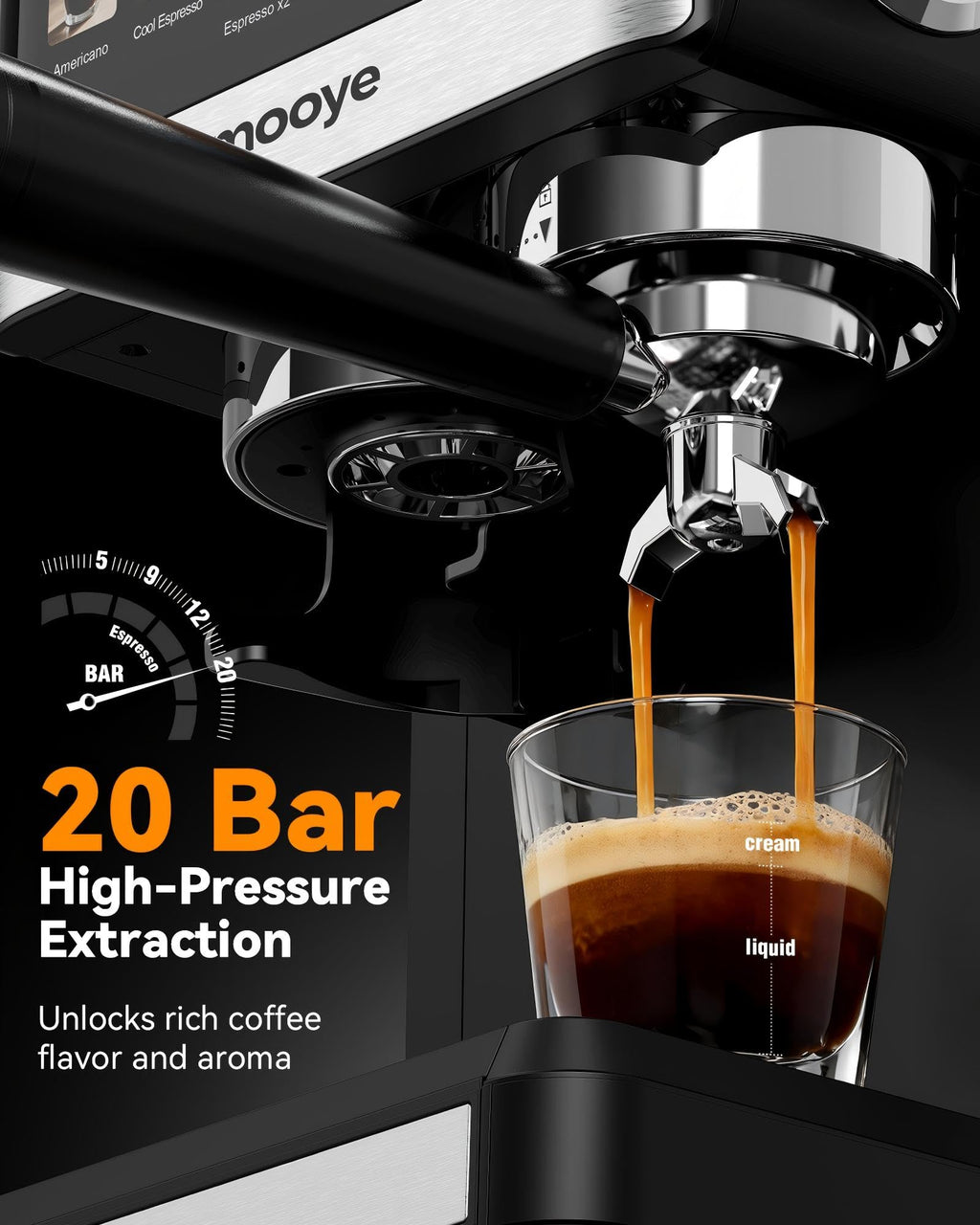 20Bar Compact Espresso Machine with Grinder and Steam Milk Frother W1585