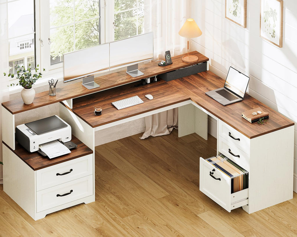 68 Inch L Shaped Executive Desk with Drawers W733