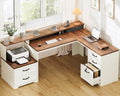 68 Inch L Shaped Executive Desk with Drawers W733