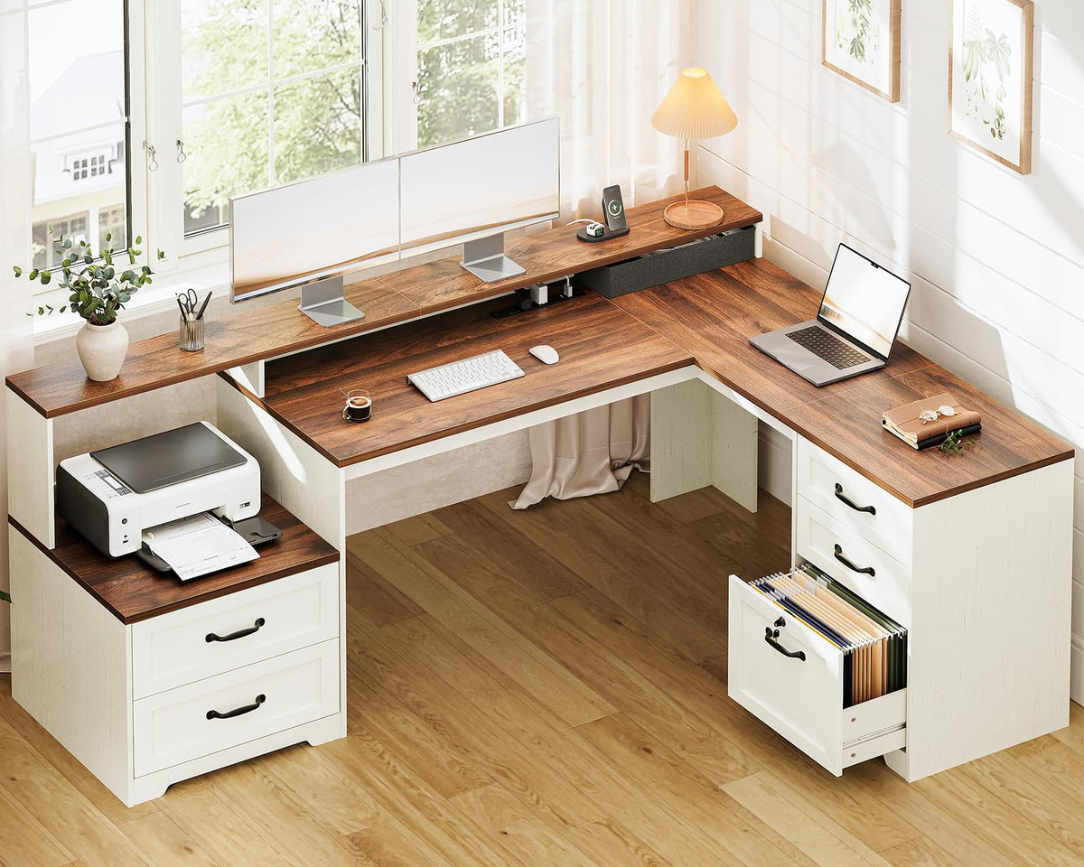 68 Inch L Shaped Executive Desk with Drawers W733