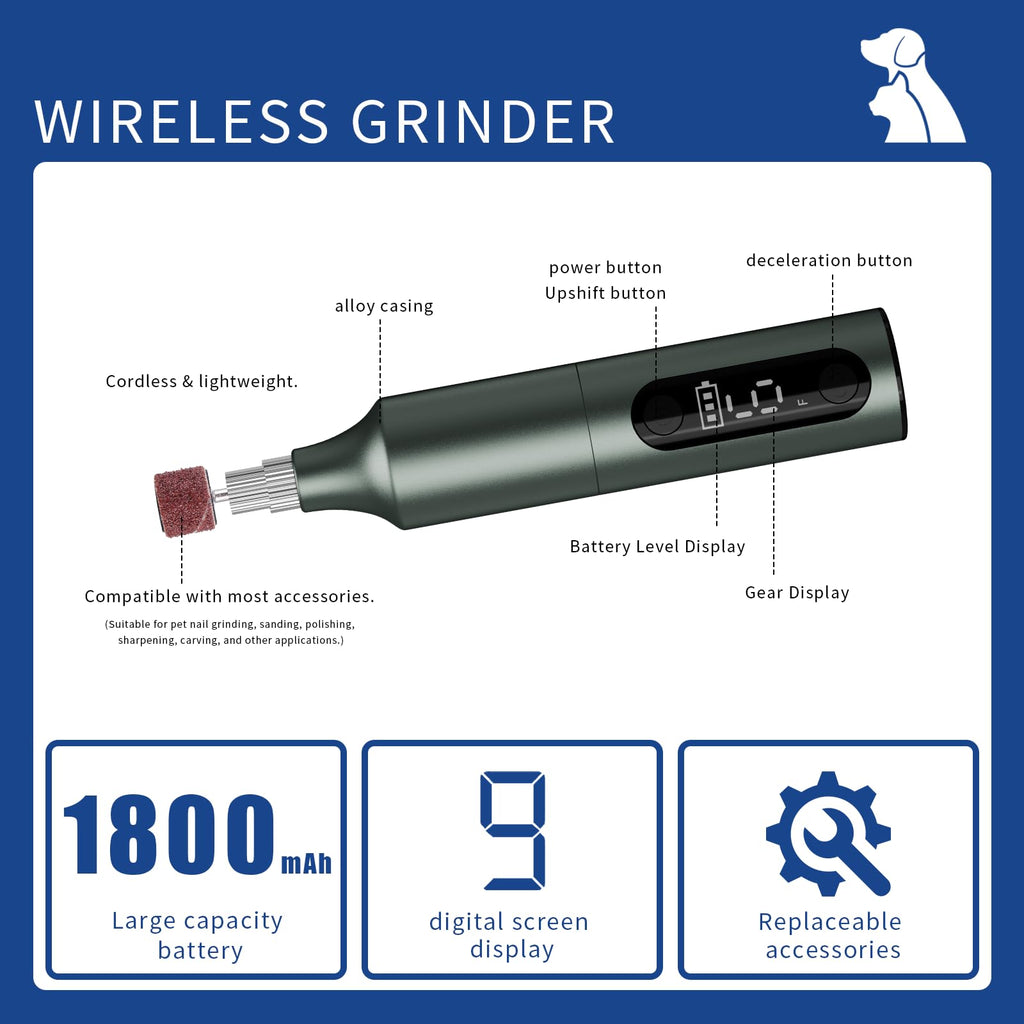 Rechargeable 9-Speed Adjustable Ultra Quiet Electric Dog Nail Grinder N555