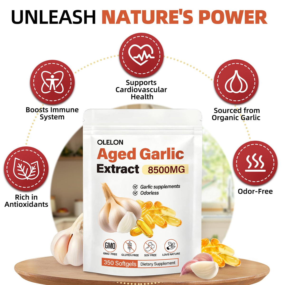 Aged Garlic Extract 350 Softgels Odorless Organic Garlic Supplement T279