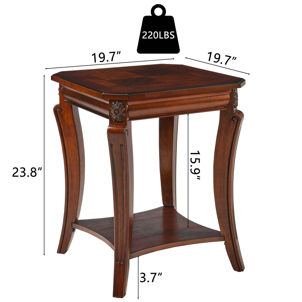 Cherry Brown Side Table with Storage Shelf Q148