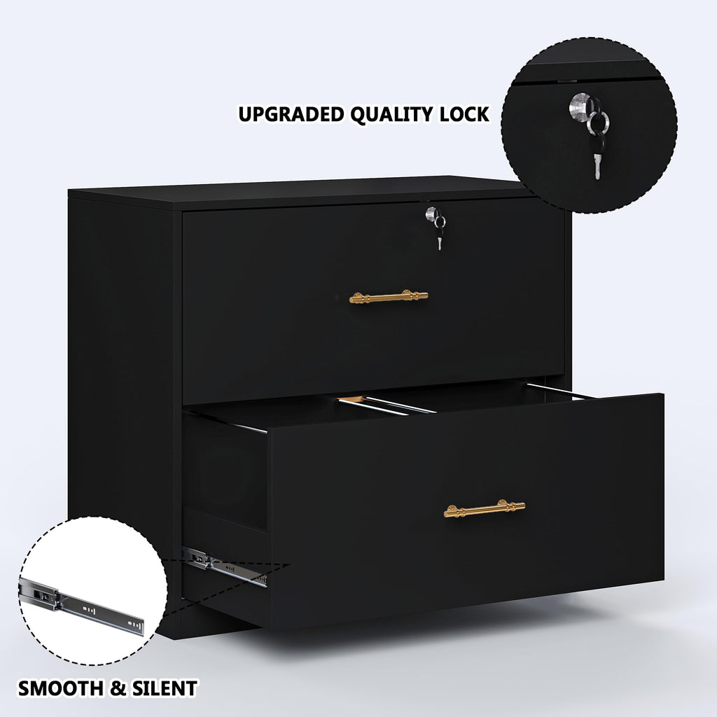Black 2 Drawer Lateral File Cabinet with Lock U407581