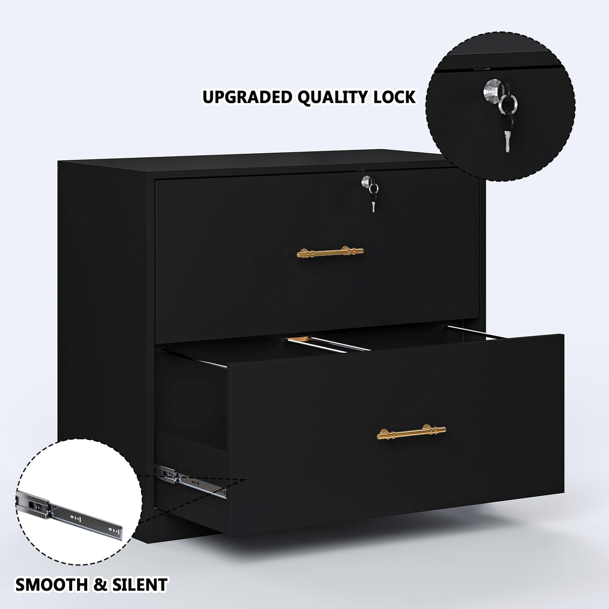 Black 2 Drawer Lateral File Cabinet with Lock U407581