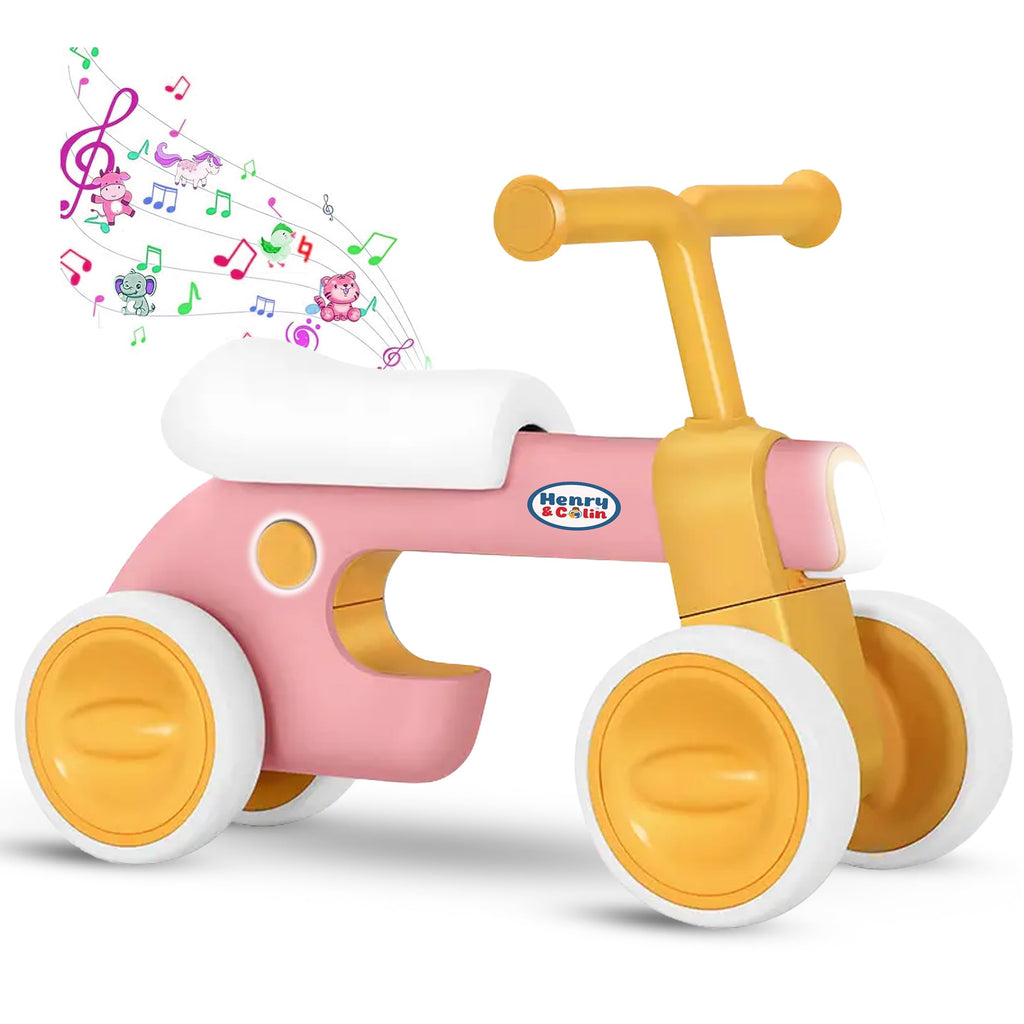 4 Wheel Toddler Balance Bike with Lights Music Soft Seat Pink Y840875