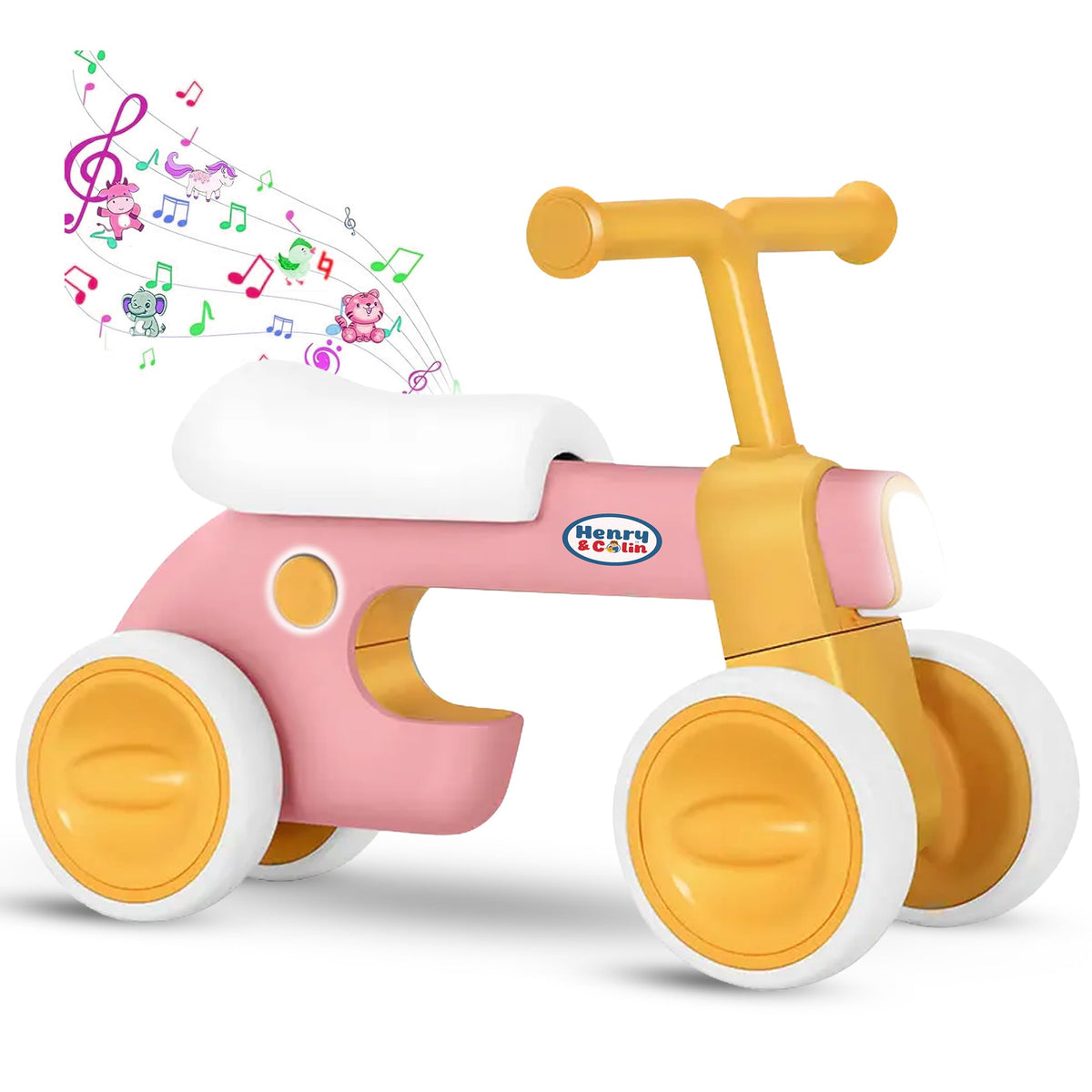 4 Wheel Toddler Balance Bike with Lights Music Soft Seat Pink Y840875