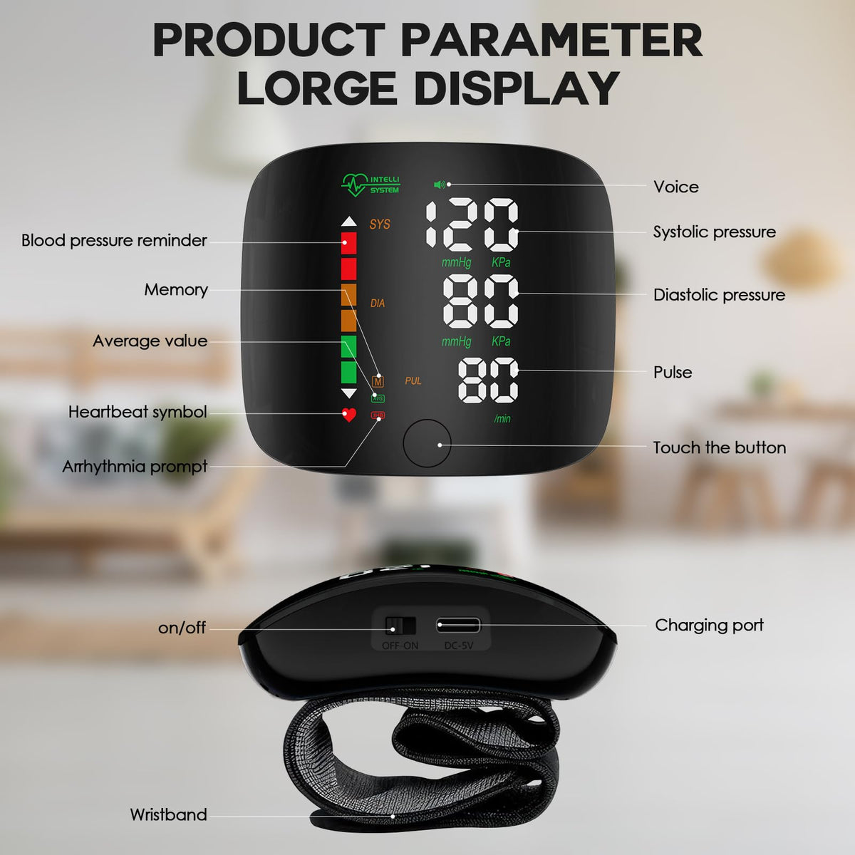 Wrist Blood Pressure Monitor Led Display Black L188674