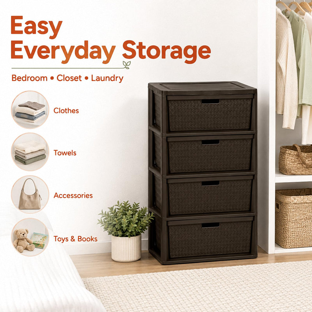 Brown 4 Drawer Plastic Storage Tower H2218