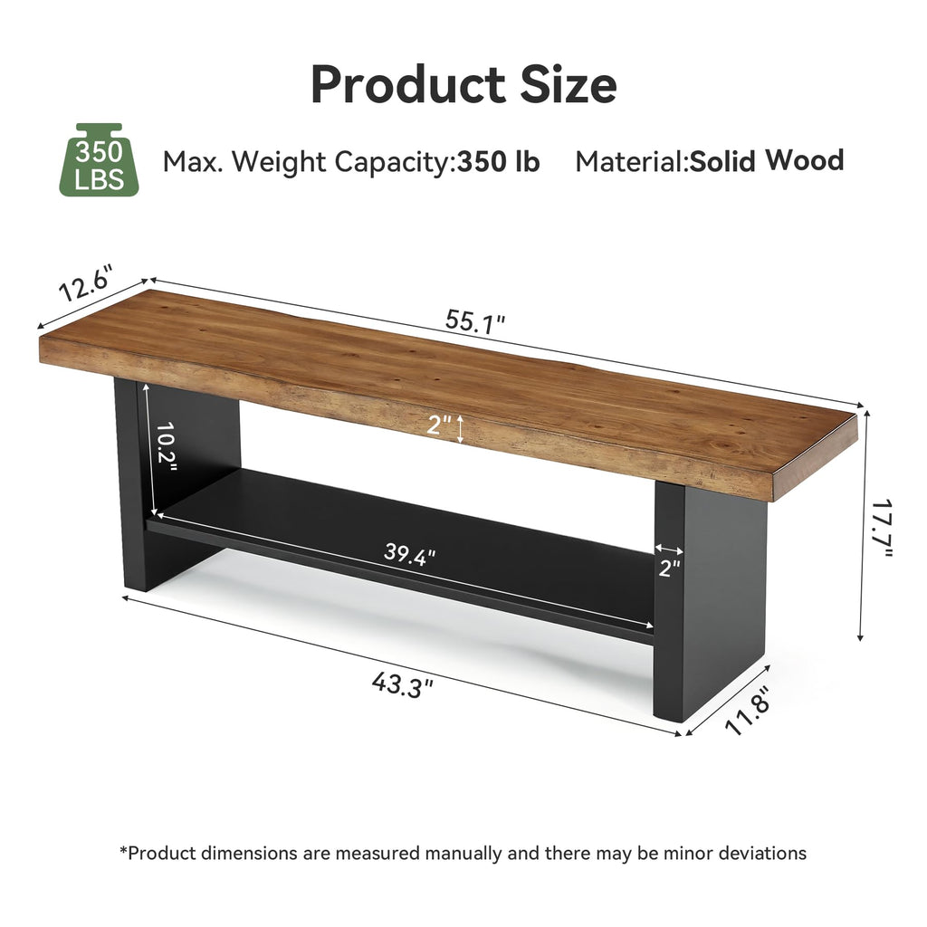 55" Solid Wood 2-Tier Shoe Storage Bench E286