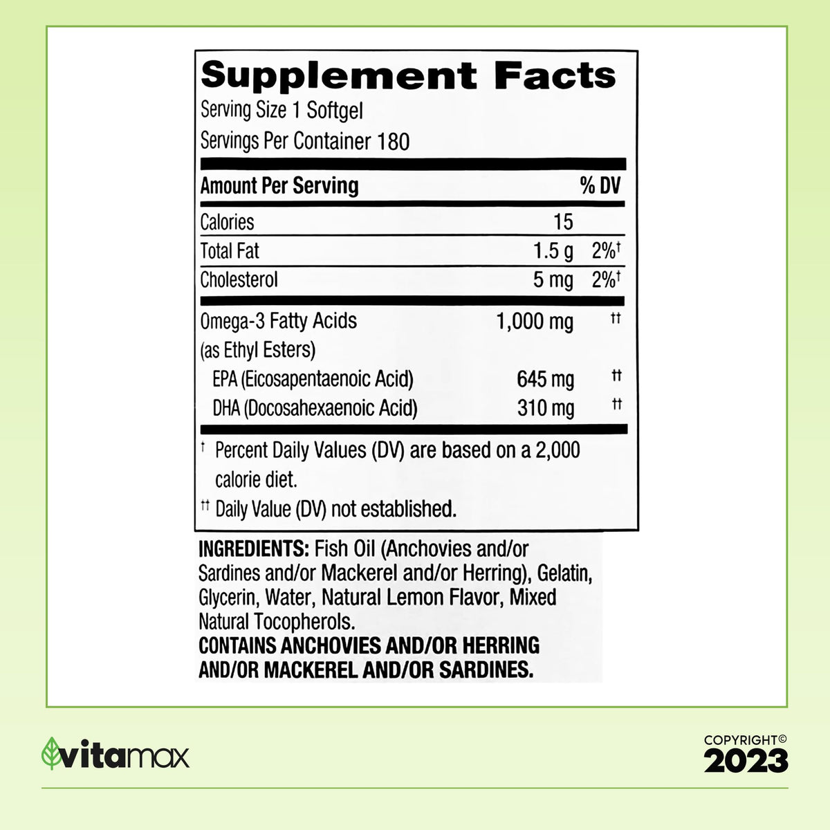 Omega-3 Fish Oil 1000 mg 180 Count Z50402