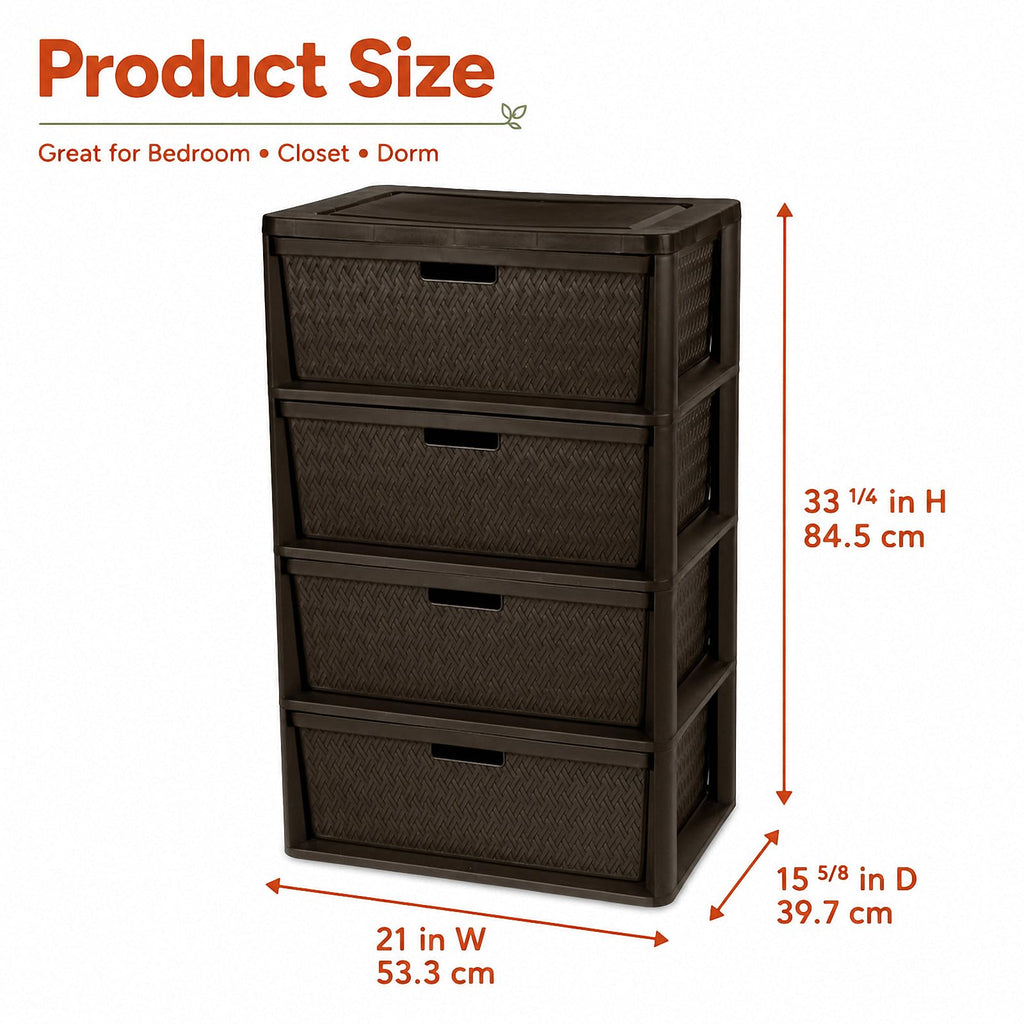 Brown 4 Drawer Plastic Storage Tower H2218