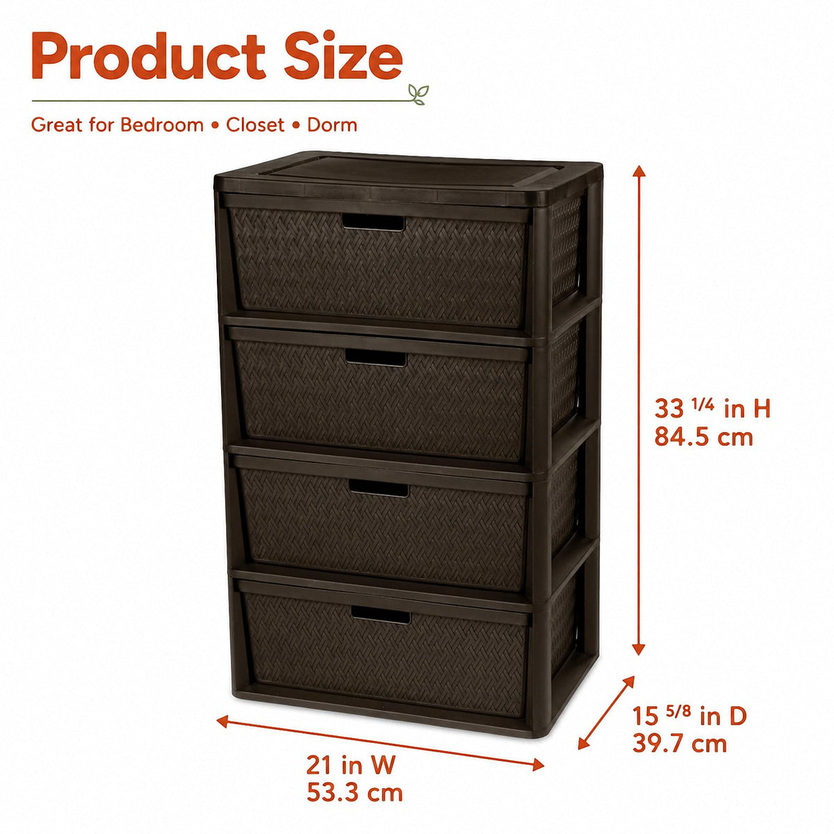 Brown 4 Drawer Plastic Storage Tower H2218
