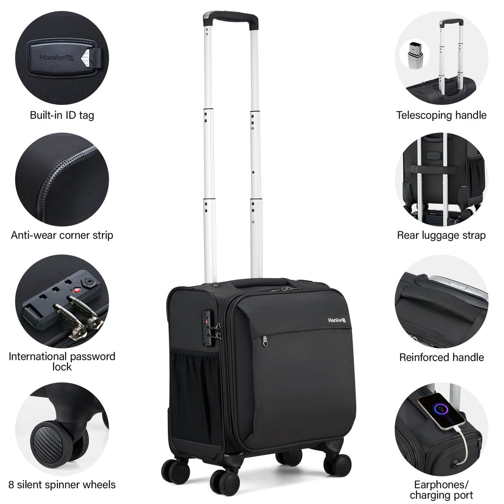 16 Inch Underseat Carry On Luggage with Wheels Dark Gray J8190