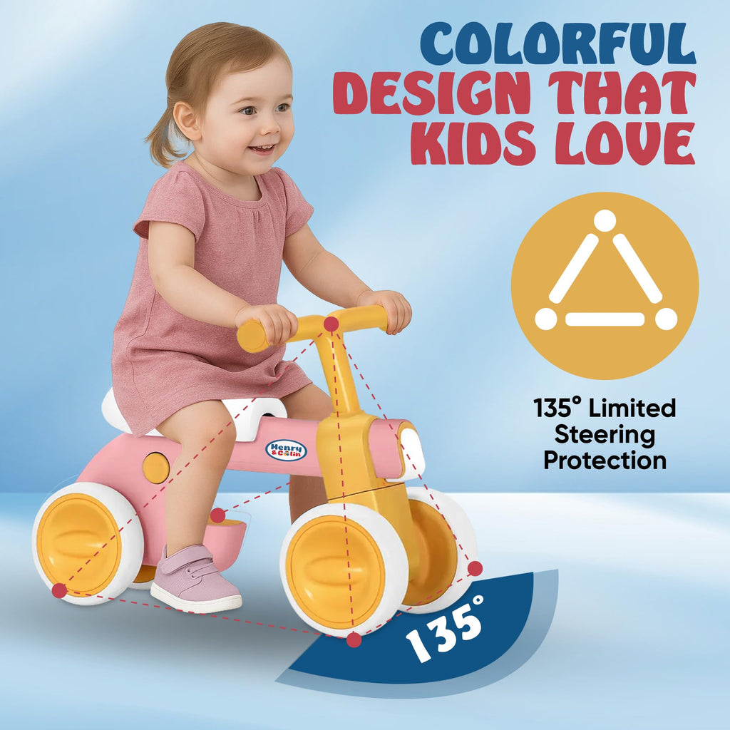 4 Wheel Toddler Balance Bike with Lights Music Soft Seat Pink Y840875