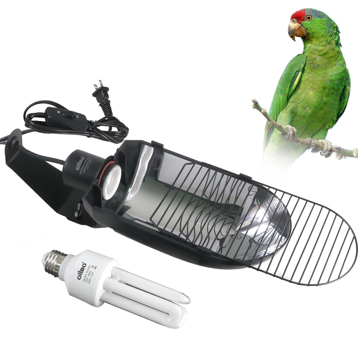 Bird Cage Light Fixture Combo Kit, 2.4% UVB UVA 20W Compact Fluorescent Bulb R86326