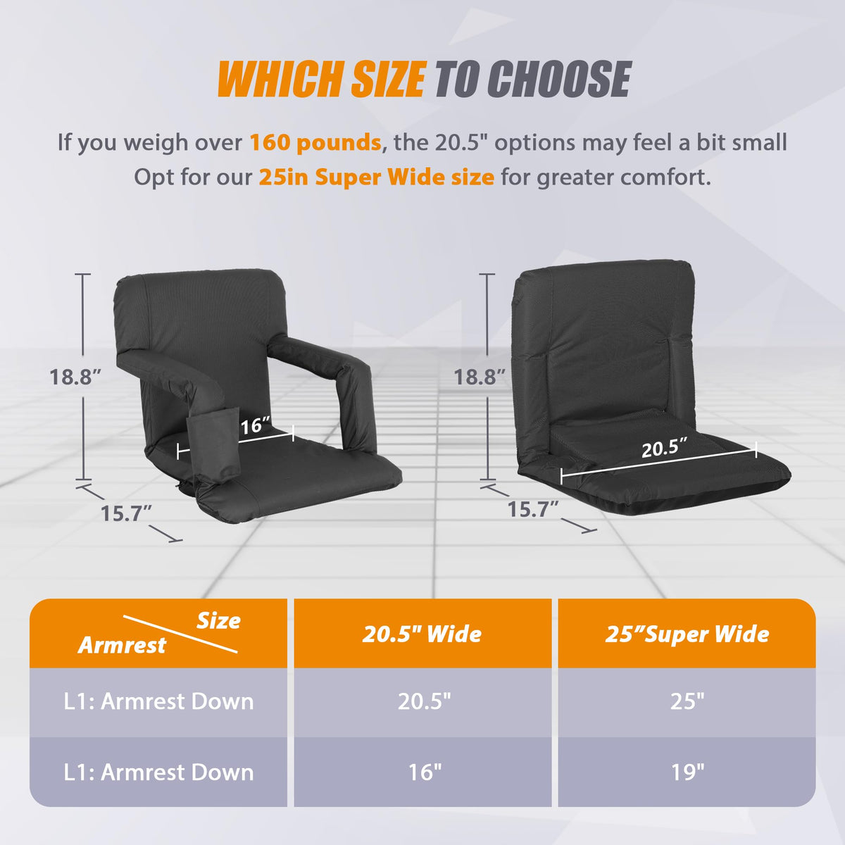 20.5"/25" Wide Padded Stadium Seat with Back Support J461