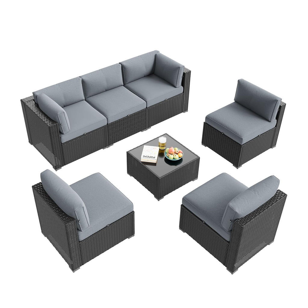 7 Piece Wicker Rattan Outdoor Sectional Sofa Set N923