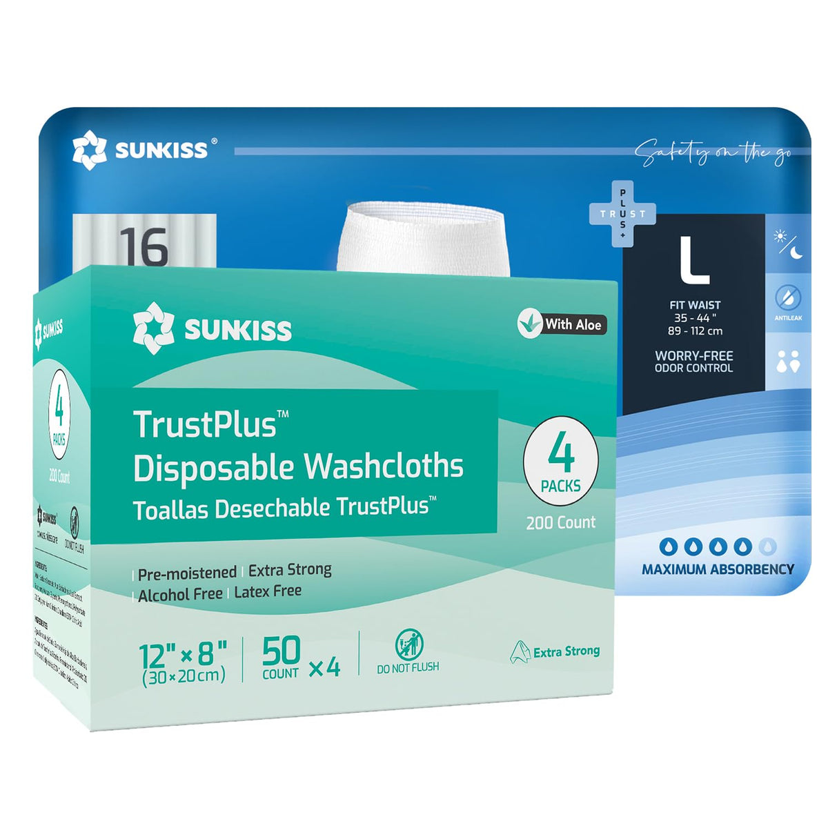 Large Incontinence Disposable Underwear 16 Count & Wet Wipes 200 Count E418