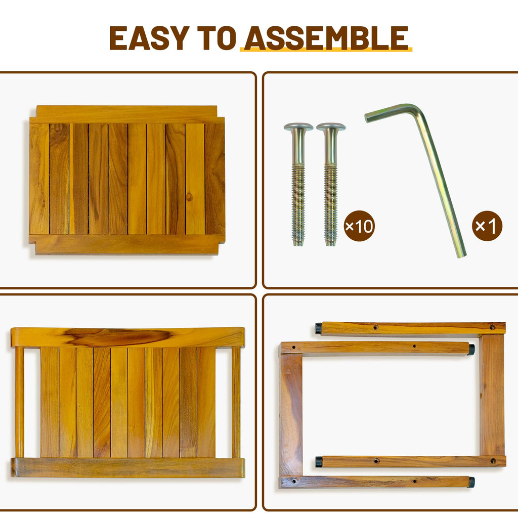 20" Teak Shower Bench with Shelf & Handle L406