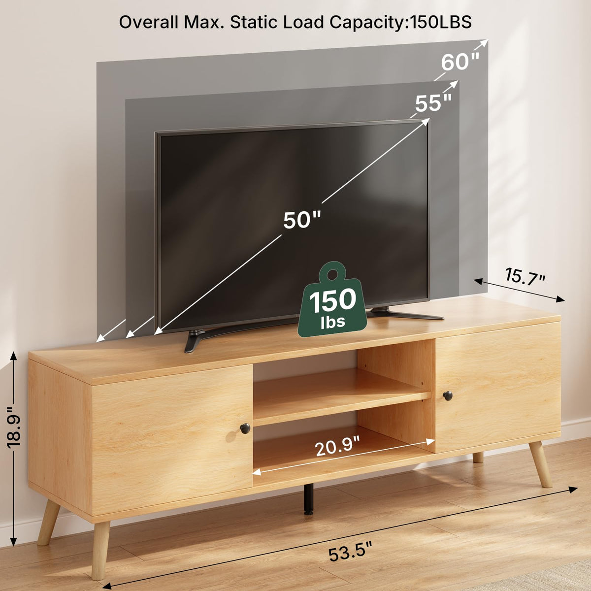 55 60 inch Wood TV Stand with 2 Cabinets J64691