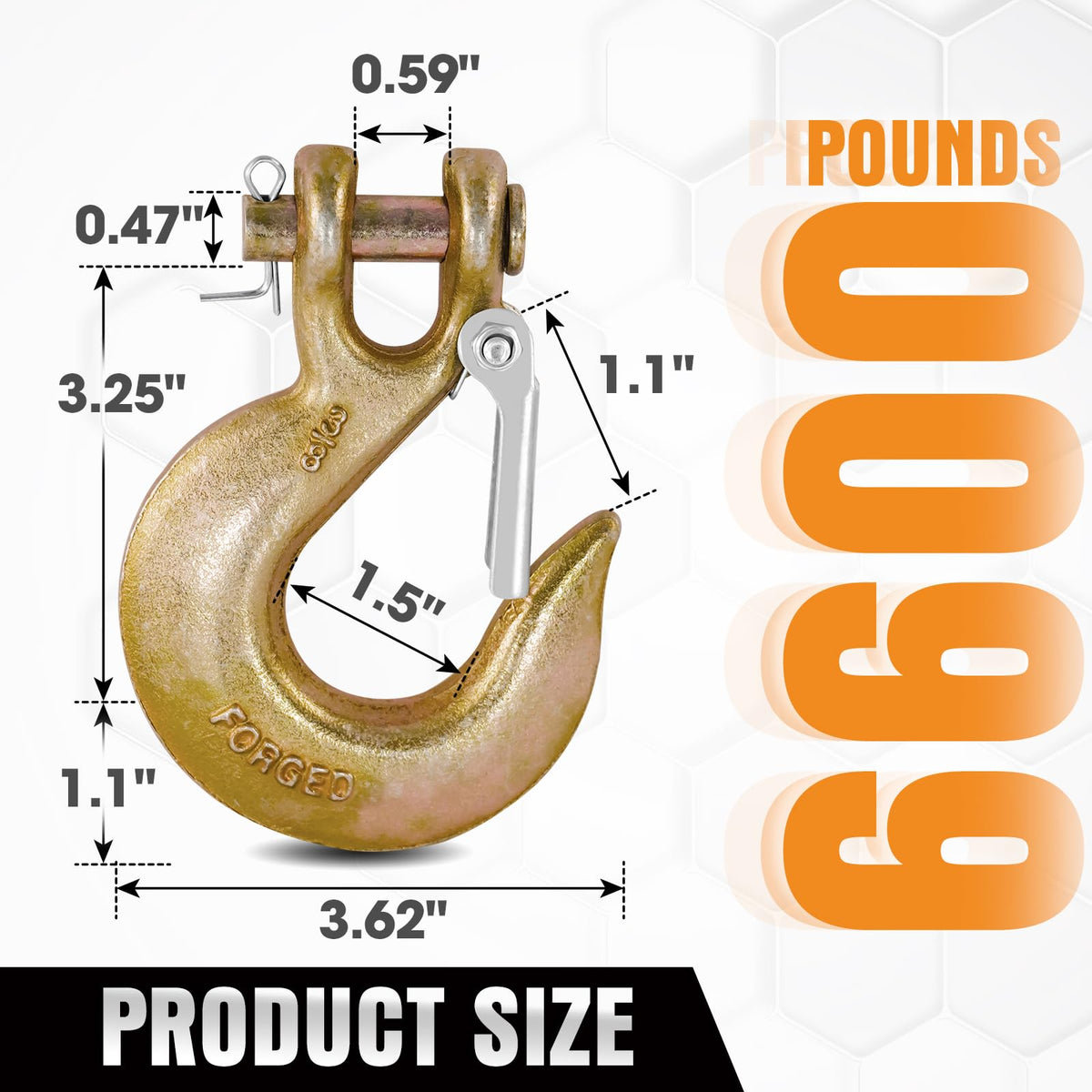 2 Pack 3/8" G70 Clevis Slip Hooks with Safety Latch M3018