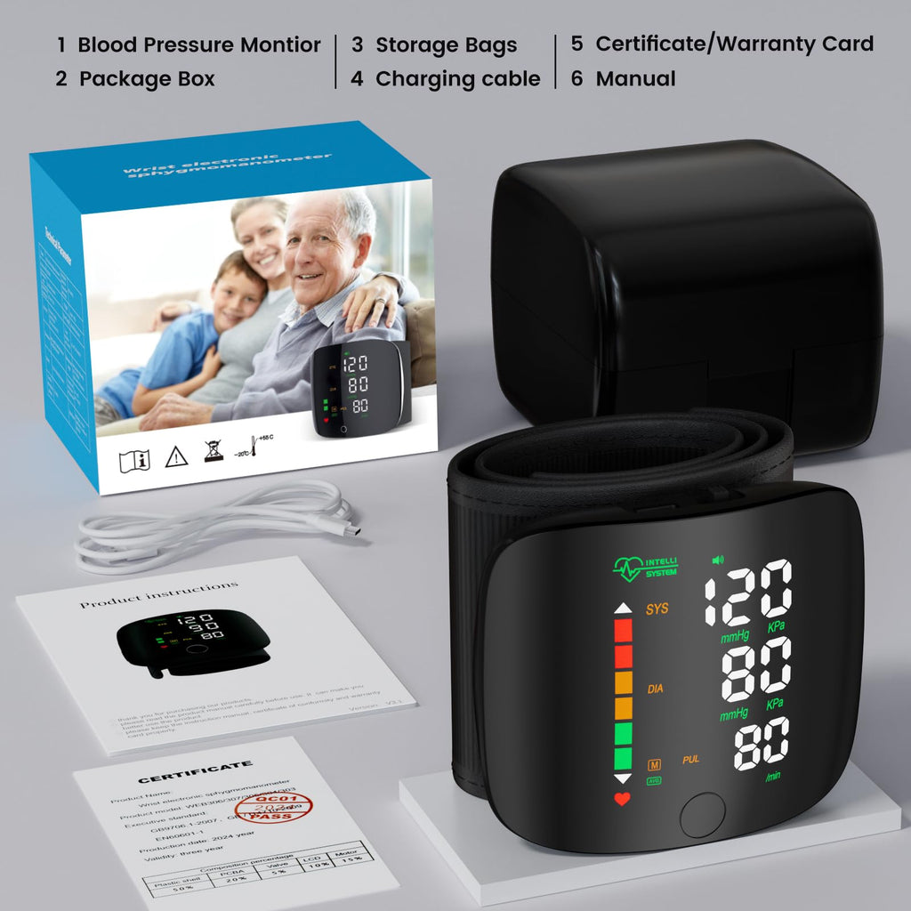 Wrist Blood Pressure Monitor Led Display Black L188674